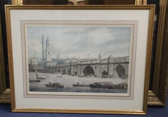 Manner of Thomas Rowlandson Ferry barges before Old London Bridge 15.25 x 22.75in.